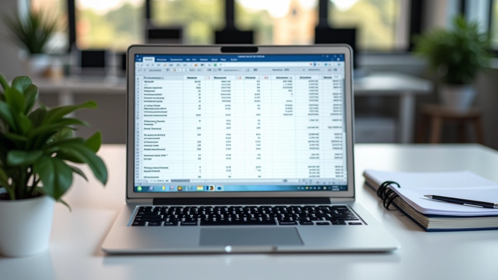 Laptop displaying budget spreadsheet with expense tracking columns and calculations